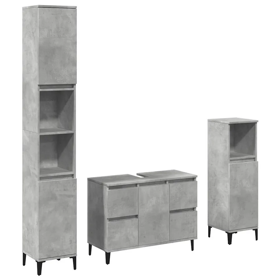 Ensemble de meubles de salle de bain 3 pcs gris béton - 2