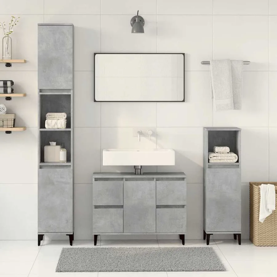 Ensemble de meubles de salle de bain 3 pcs gris béton - 3