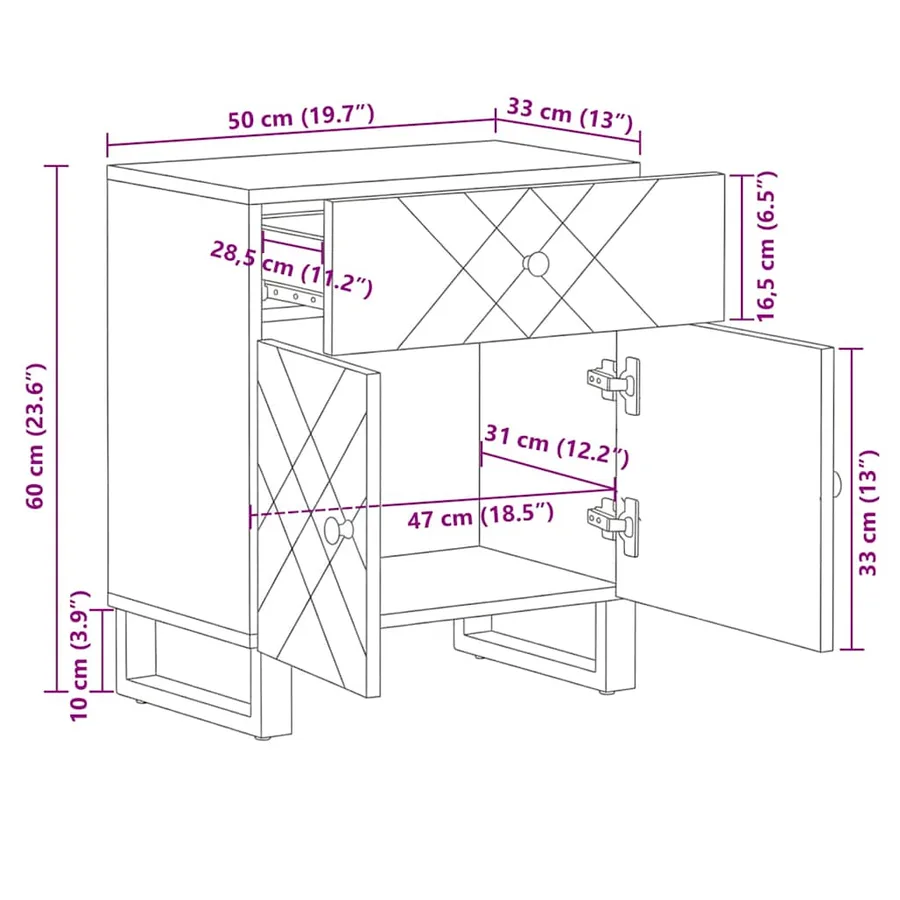 Table de chevet noir 50x33x60 cm bois de manguier massif - 11