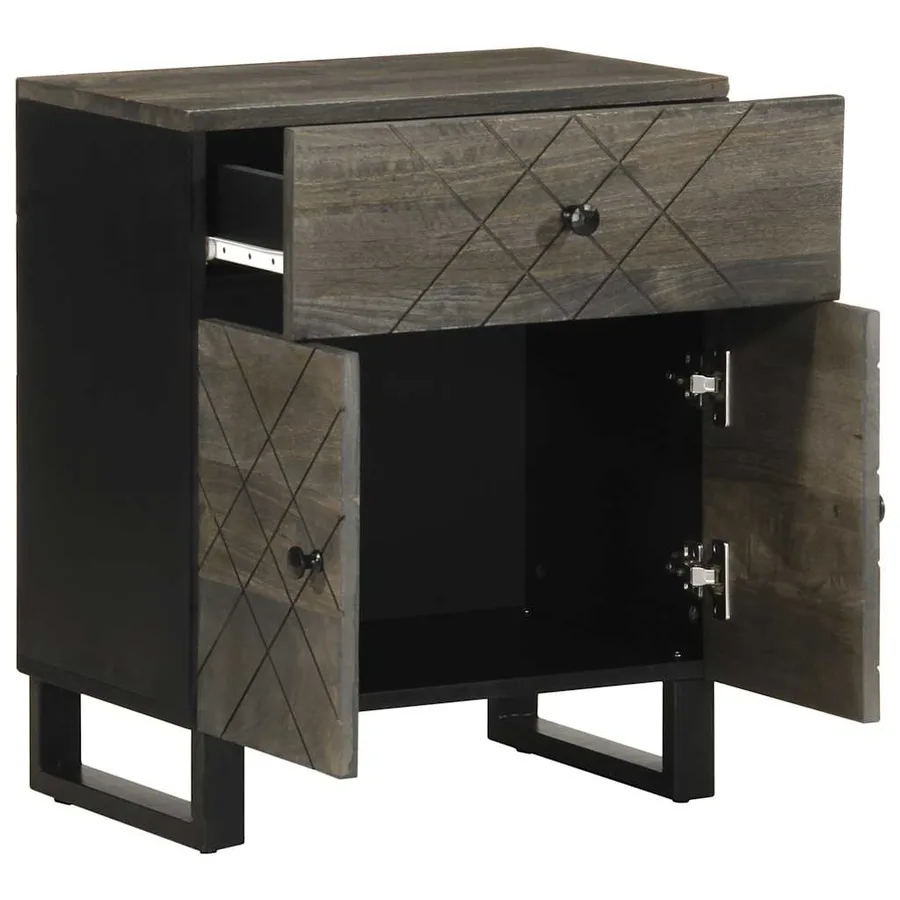 Table de chevet noir 50x33x60 cm bois de manguier massif - 2