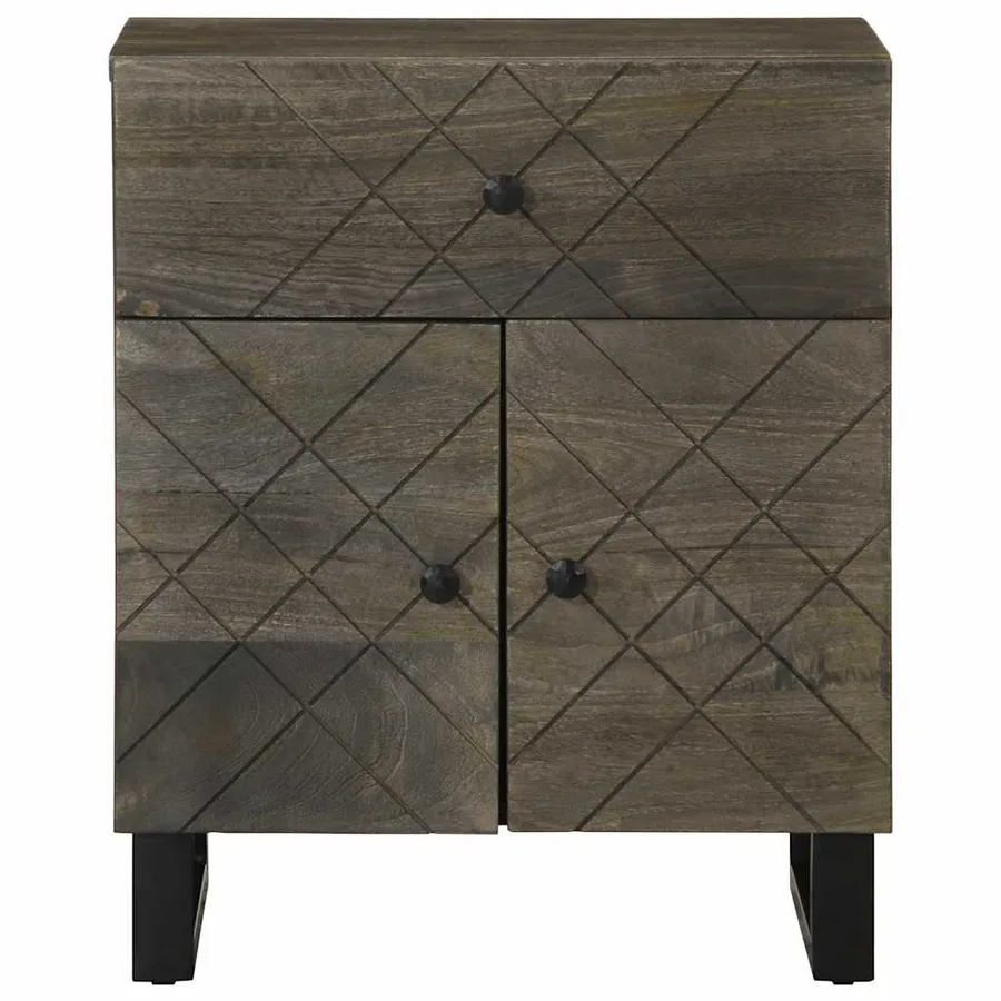 Table de chevet noir 50x33x60 cm bois de manguier massif - 3