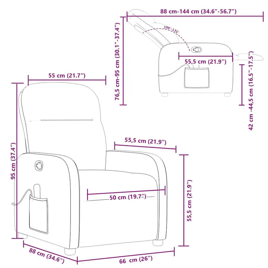 Fauteuil de massage inclinable Marron foncé Tissu - 13