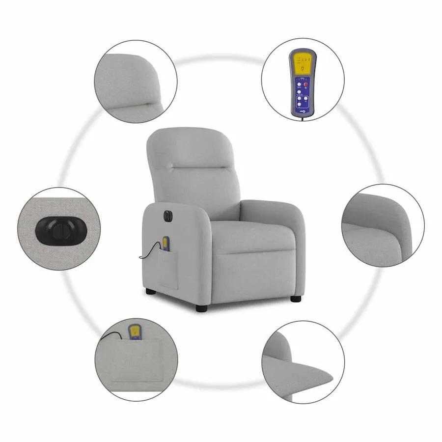Fauteuil de massage inclinable électrique gris nuage tissu - 11