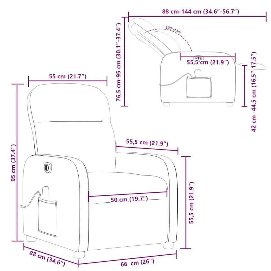Fauteuil de massage inclinable électrique gris nuage tissu - 17