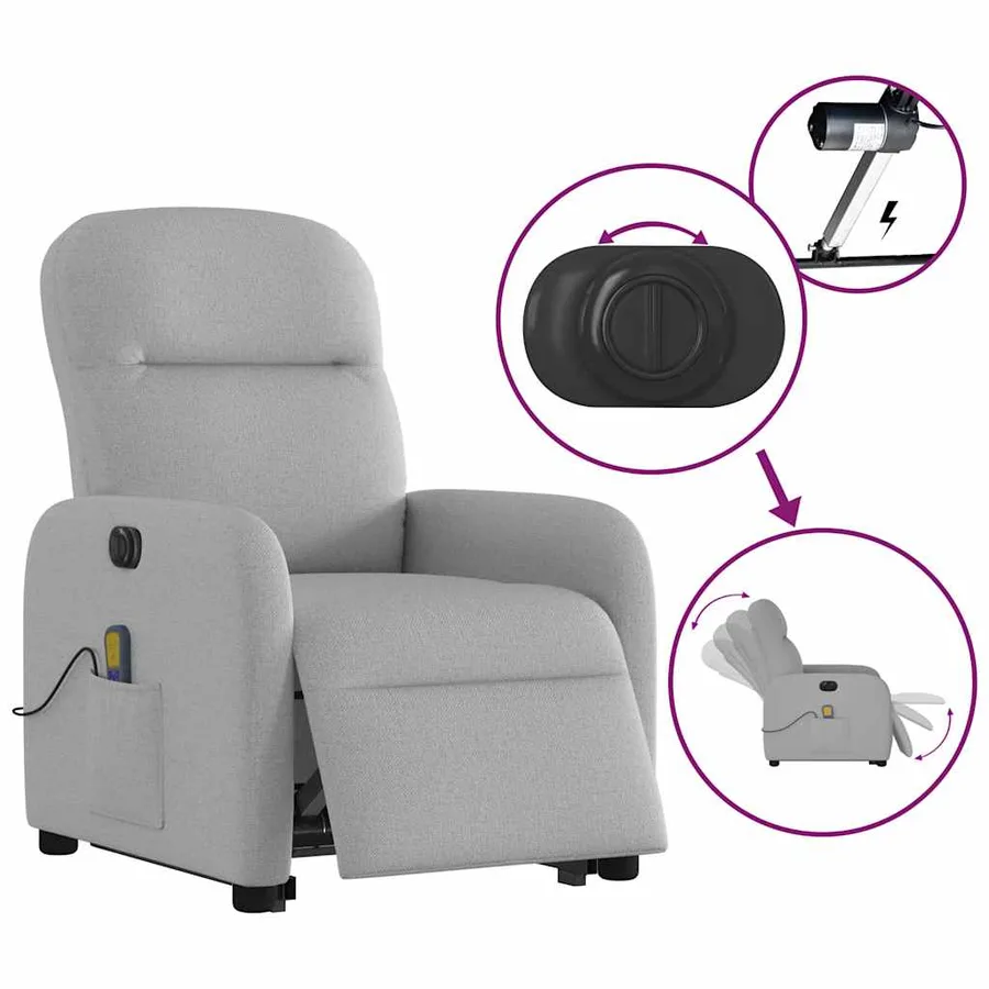 Fauteuil inclinable de massage électrique gris nuage tissu - 10