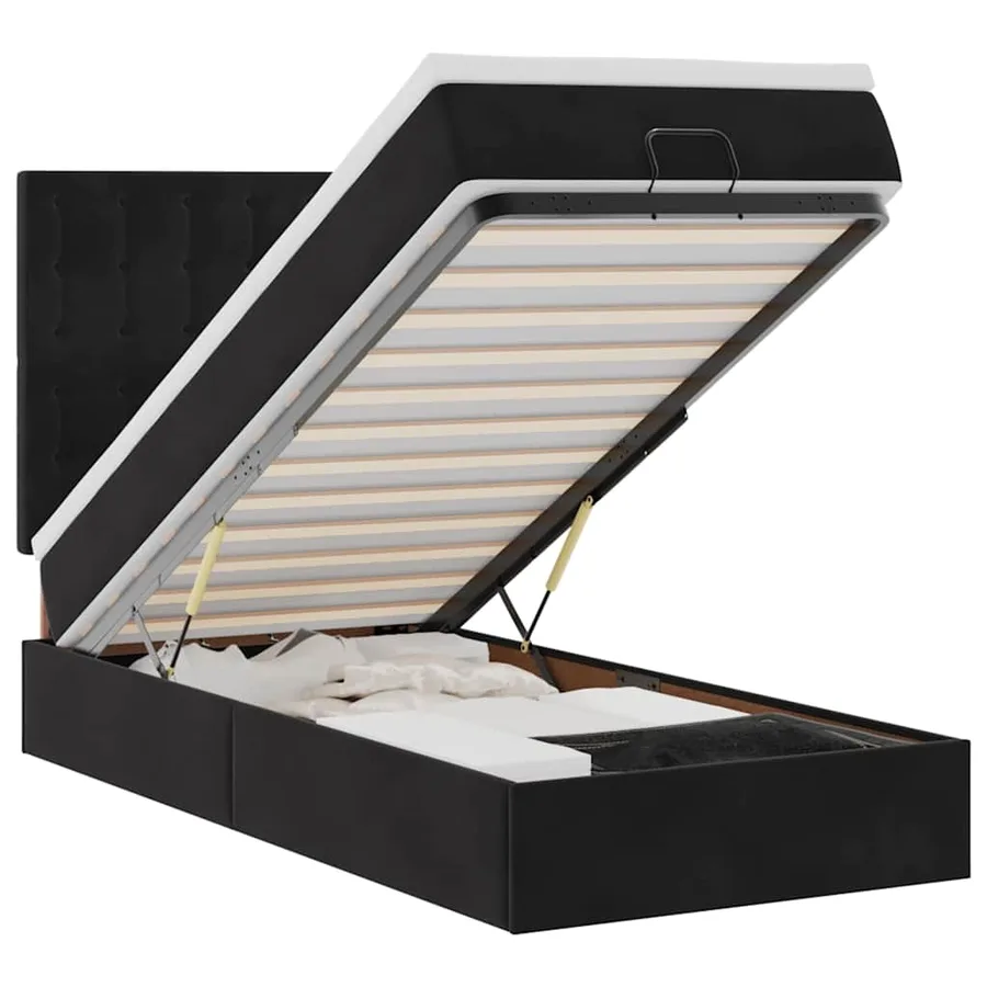 Cadre de lit ottoman avec matelas noir 90x190 cm velours - 2