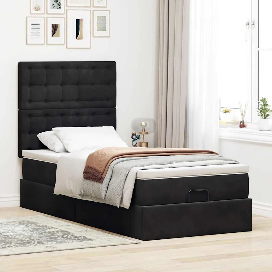 Cadre de lit ottoman avec matelas noir 90x190 cm velours - 4