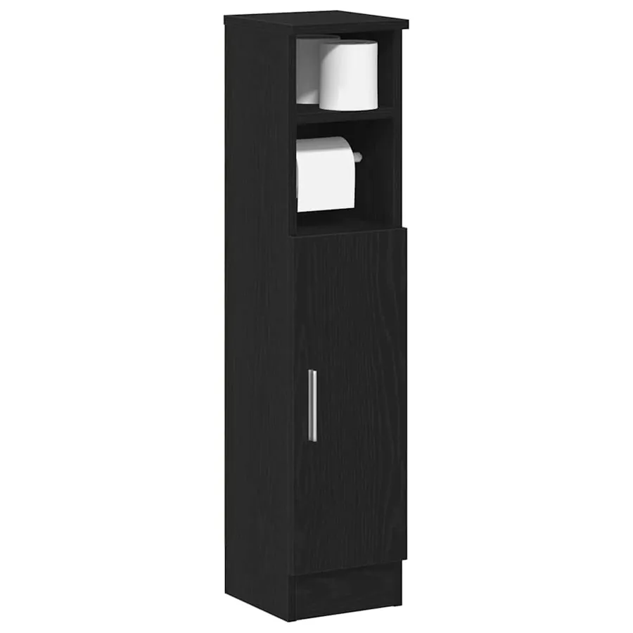 Meuble de salle de bain avec porte-rouleau noir 20,5x22x90 cm