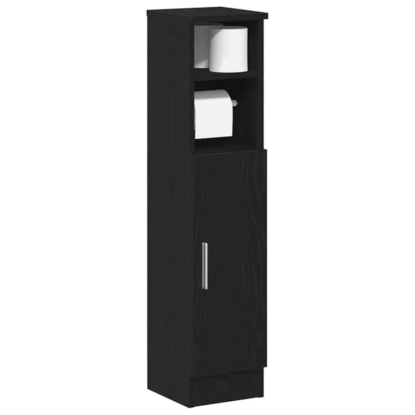 Meuble de salle de bain avec porte-rouleau noir 20,5x22x90 cm