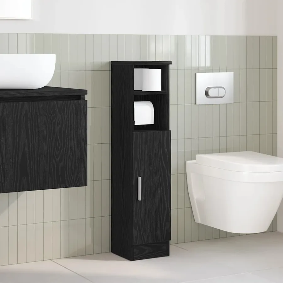 Meuble de salle de bain avec porte-rouleau noir 20,5x22x90 cm - 3
