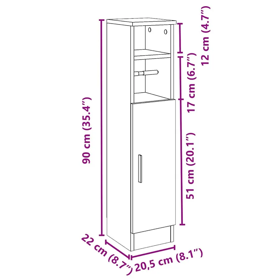 Meuble de salle de bain avec porte-rouleau sonoma gris - 12