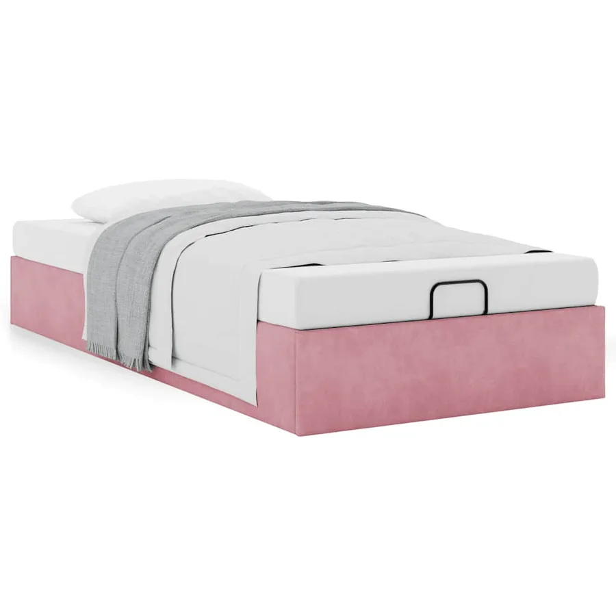 Cadre de lit ottoman sans matelas rose 90x190 cm velours - 4