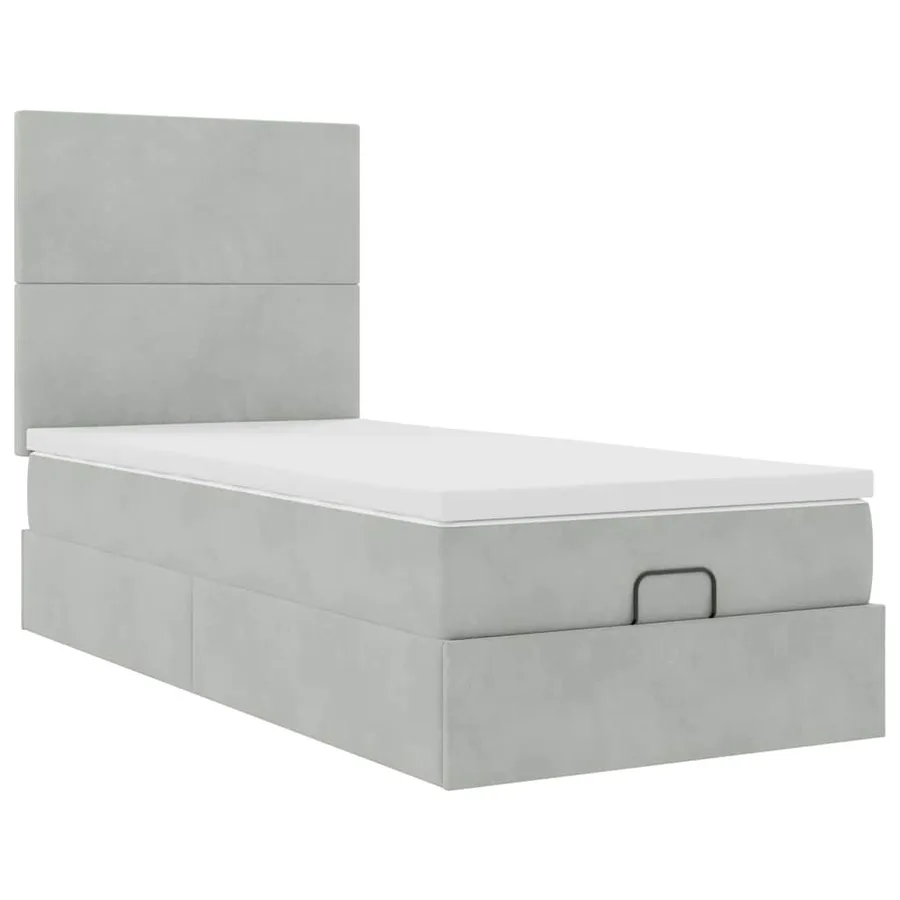 Cadre de lit ottoman et matelas gris clair 90x190 cm velours - 7