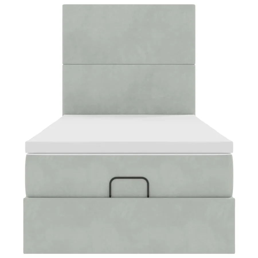 Cadre de lit ottoman et matelas gris clair 90x190 cm velours - 8