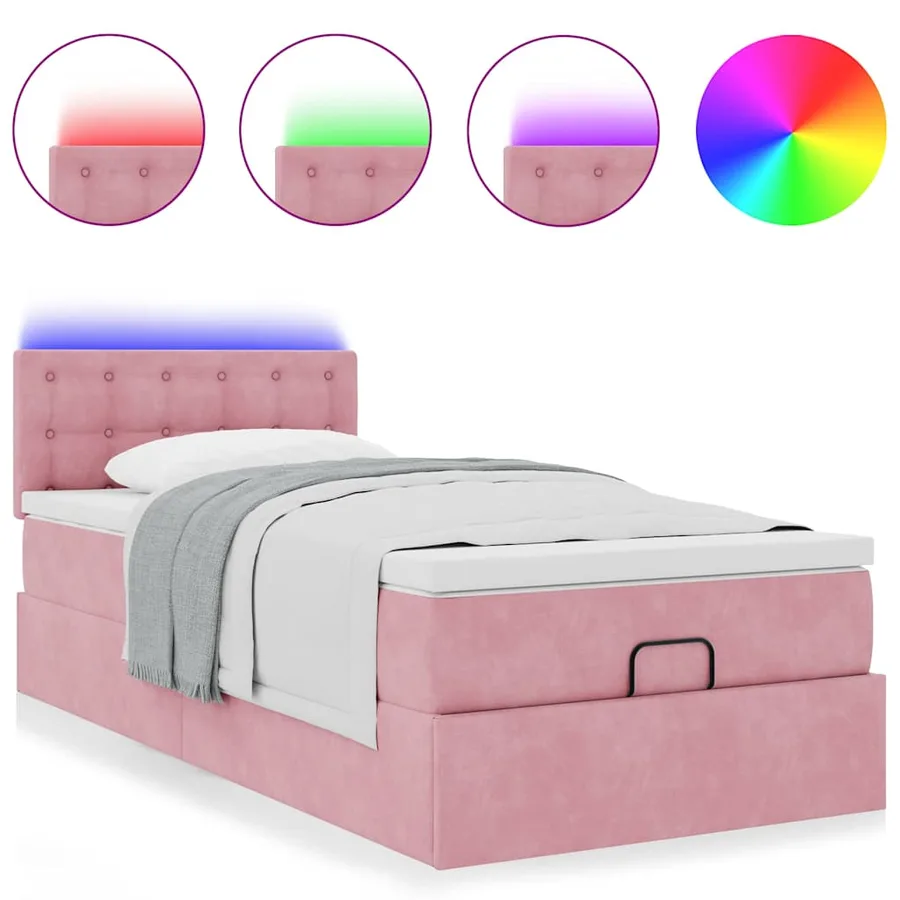 Cadre de lit ottoman avec matelas rose 90x190 cm velours - 5