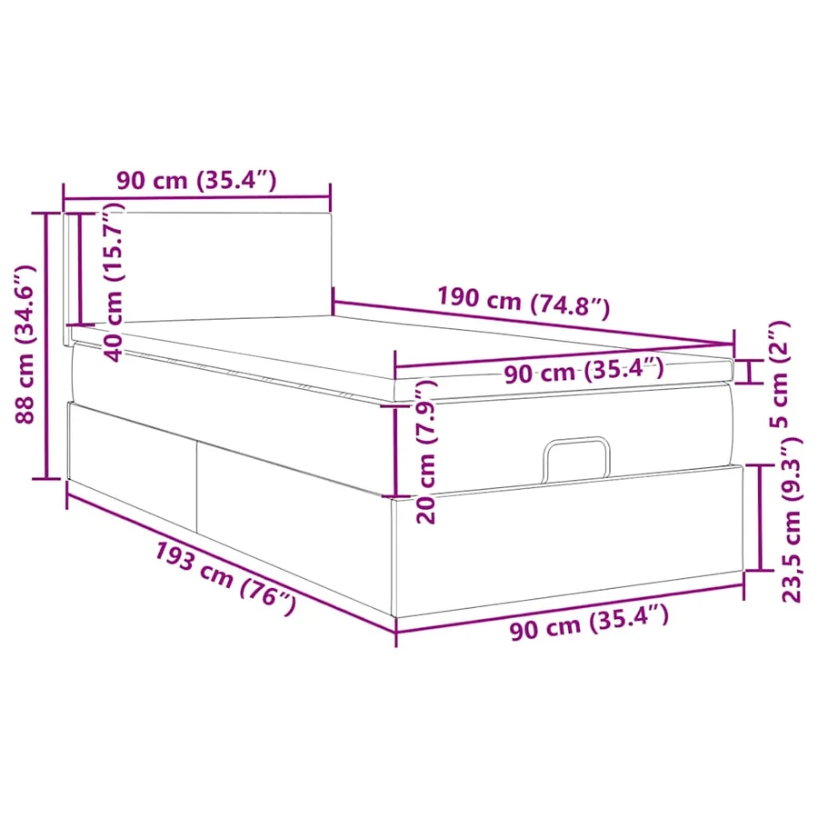 Cadre de lit ottoman avec matelas gris foncé 90x190 cm velours - 18