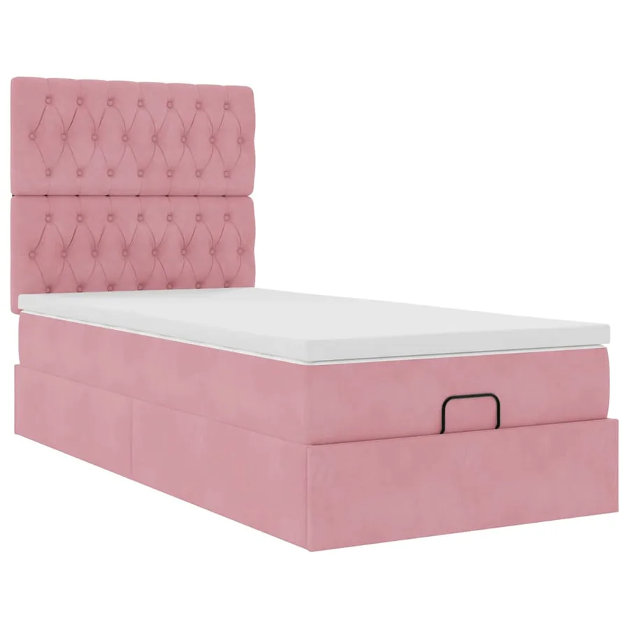Cadre de lit ottoman avec matelas rose 90x190 cm velours - 6