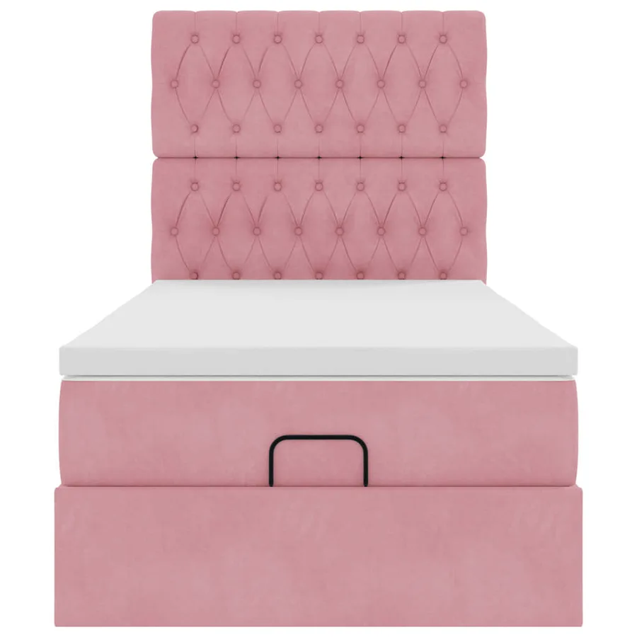 Cadre de lit ottoman avec matelas rose 90x190 cm velours - 7