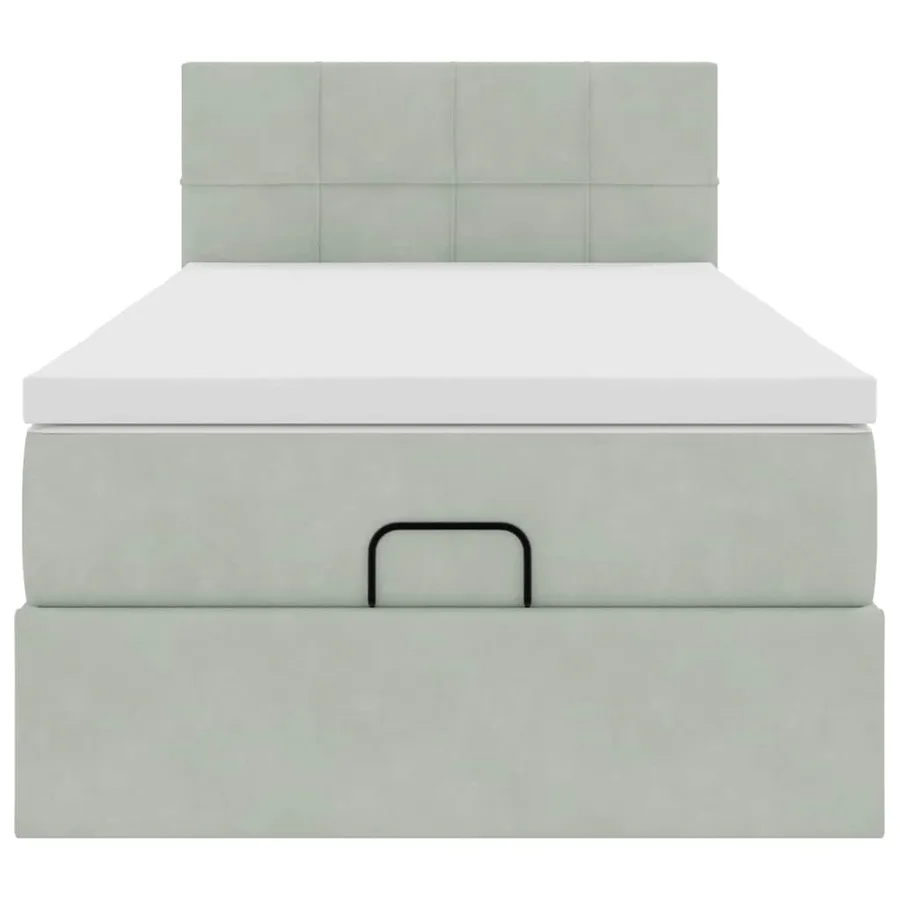 Cadre de lit ottoman et matelas gris clair 90x190 cm velours - 6