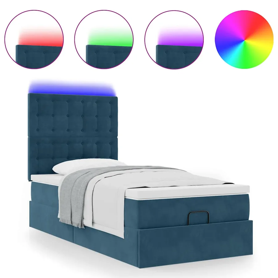 Cadre de lit ottoman avec matelas bleu foncé 90x190 cm velours - 5