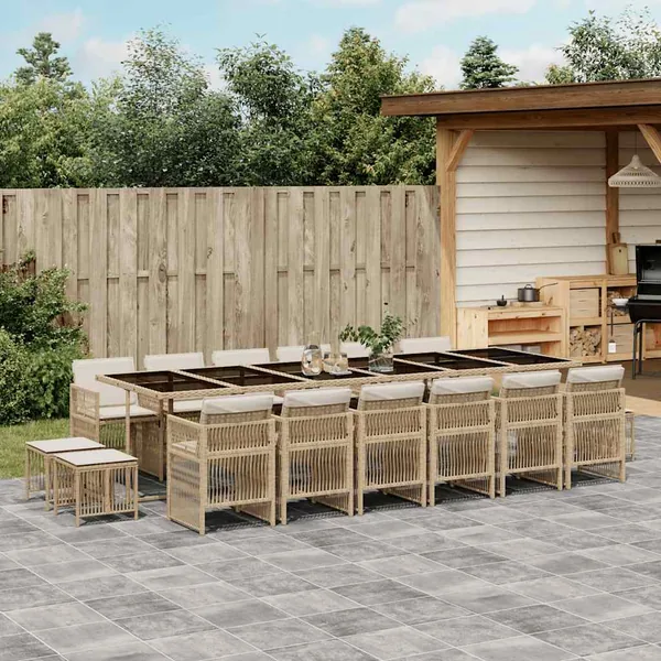 Ensemble à manger de jardin et coussins 17 pcs beige