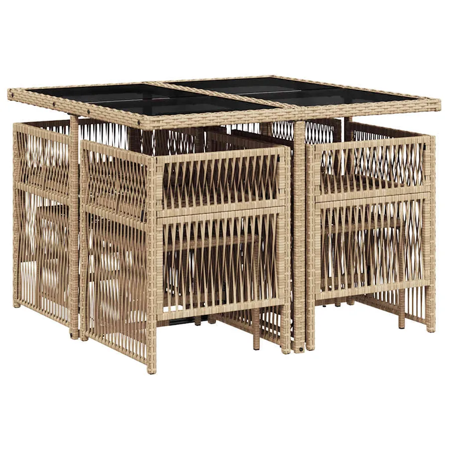 Ensemble à manger de jardin et coussins 9 pcs beige Poly rotin - 3