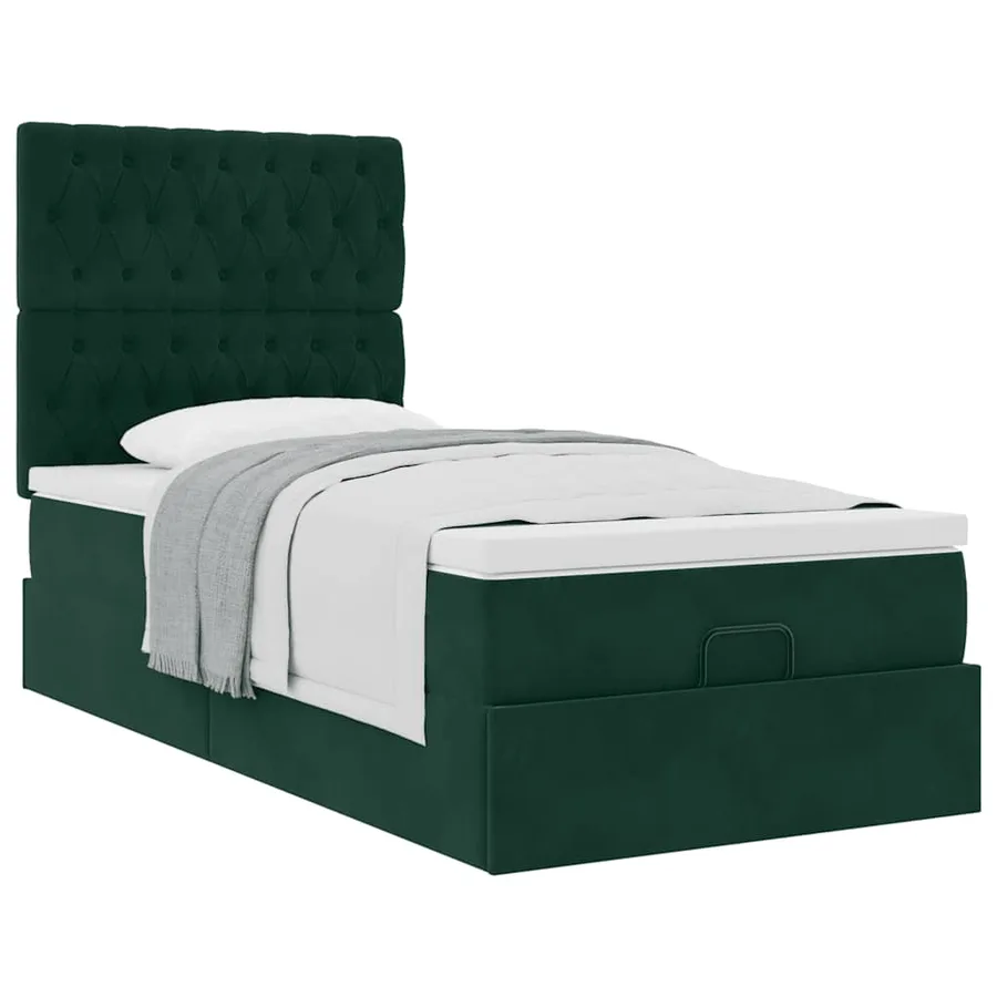 Cadre de lit ottoman avec matelas vert foncé 90x190 cm velours - 4