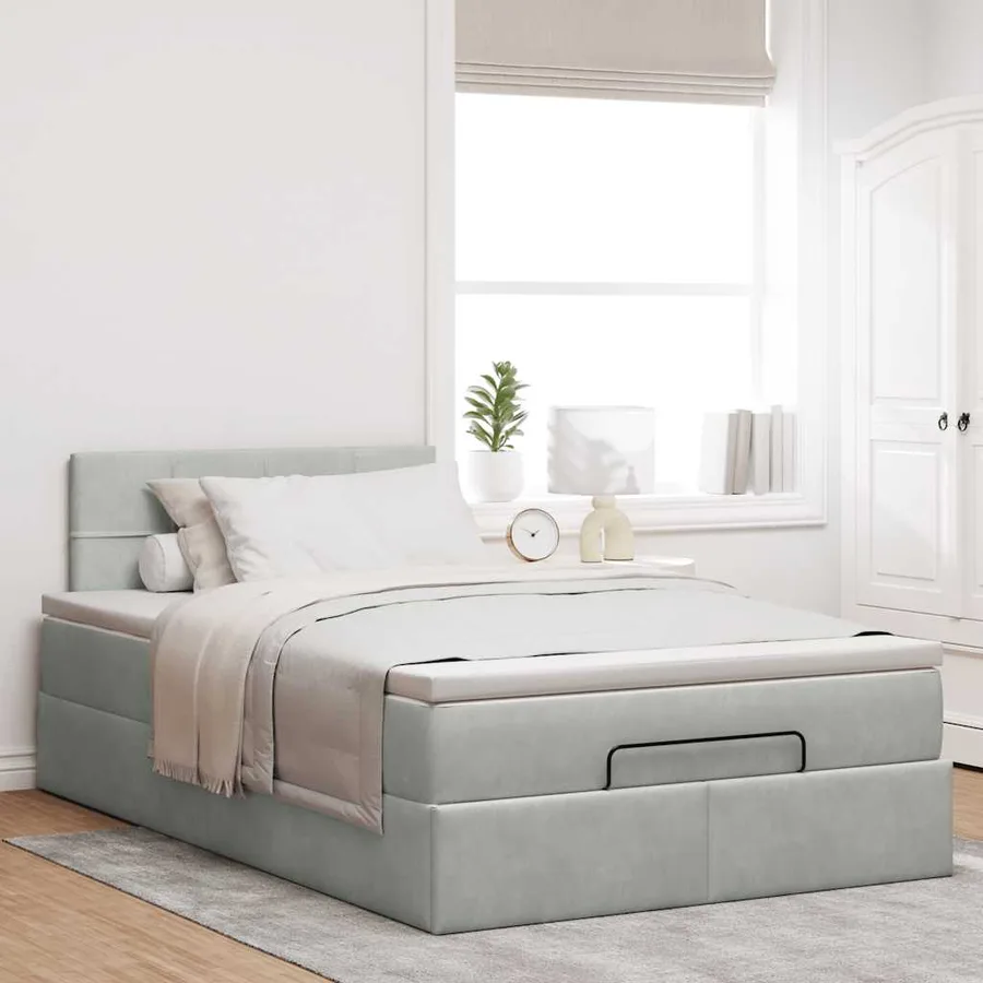 Cadre de lit ottoman et matelas gris clair 120x200 cm velours - 4