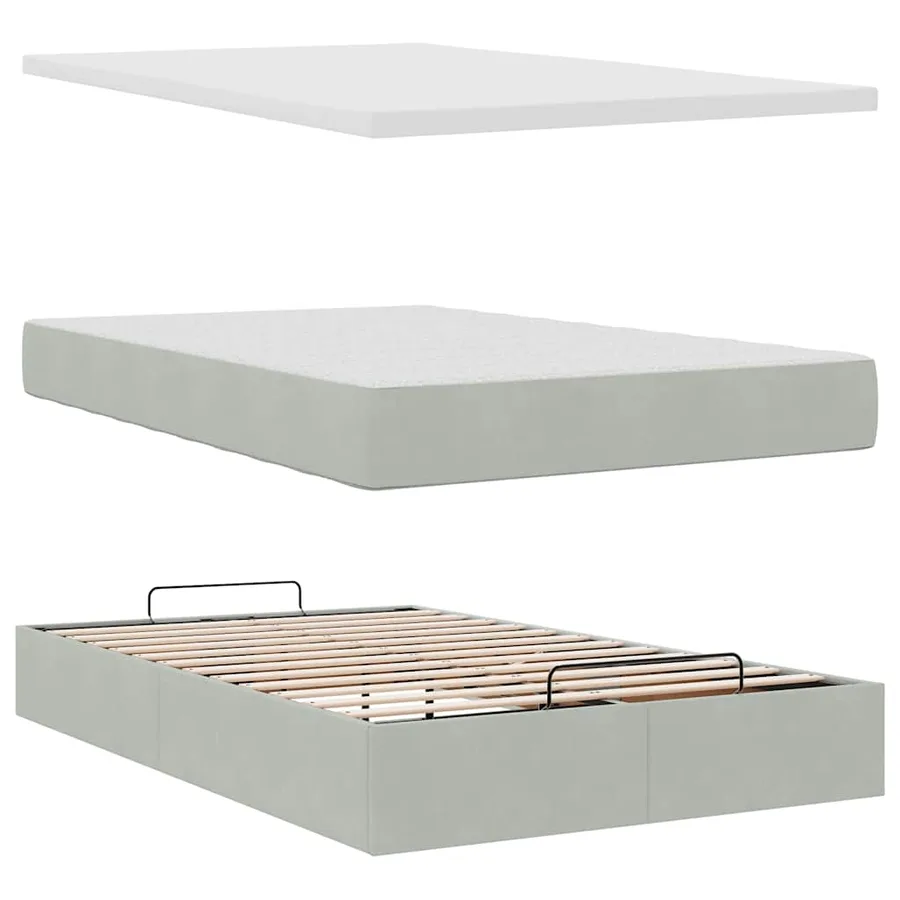 Cadre de lit ottoman et matelas gris clair 120x200 cm velours - 7
