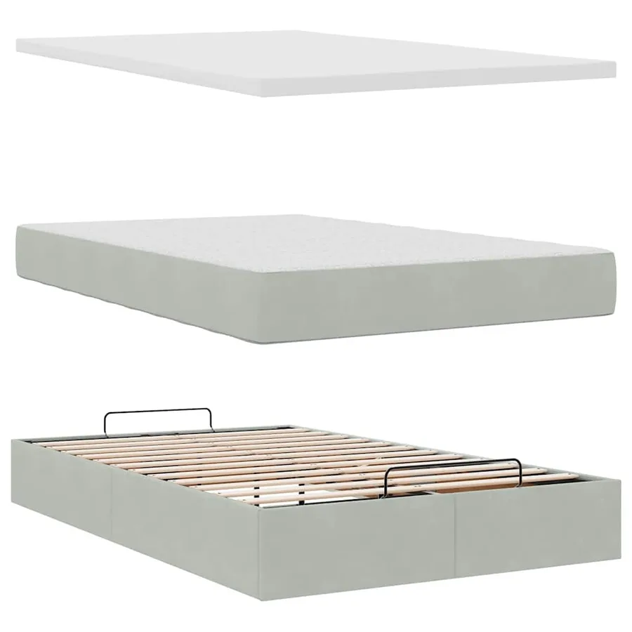 Cadre de lit ottoman et matelas gris clair 120x200 cm velours - 11
