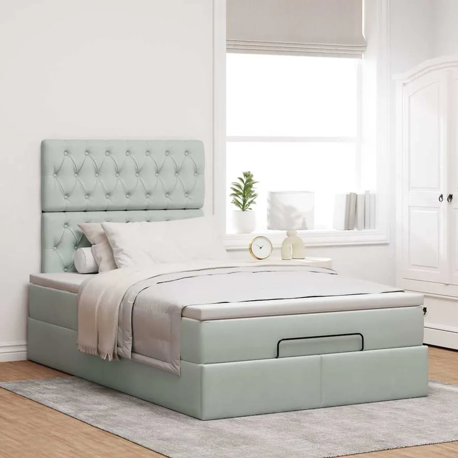Cadre de lit ottoman et matelas gris clair 120x200 cm velours - 3