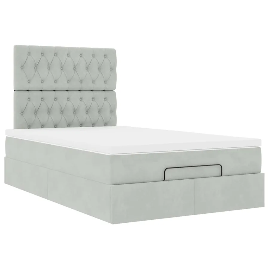 Cadre de lit ottoman et matelas gris clair 120x200 cm velours - 6