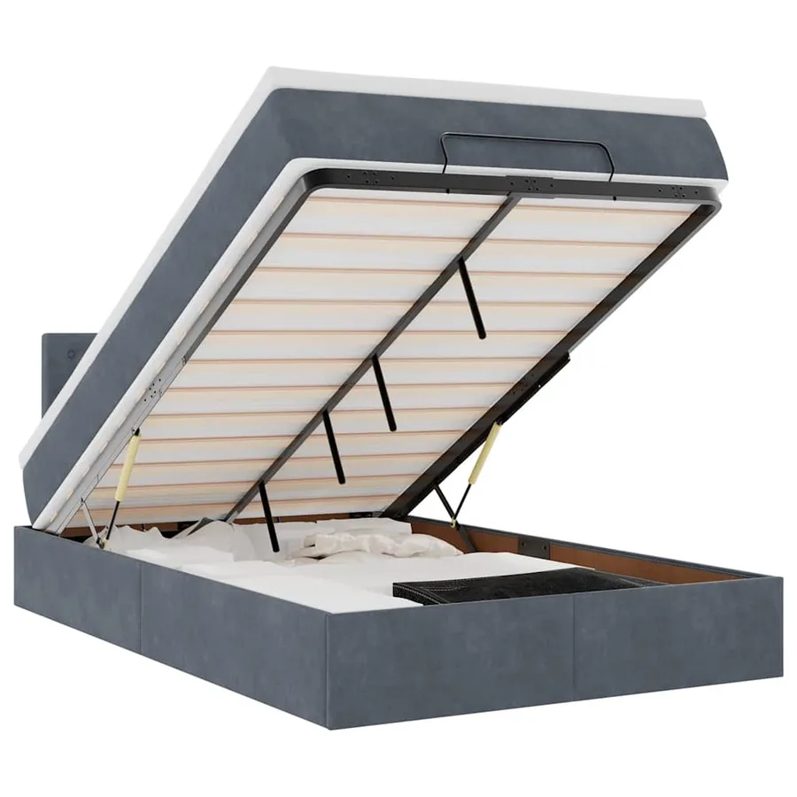 Lit ottoman avec matelas et LED gris foncé 90x200cm - 2
