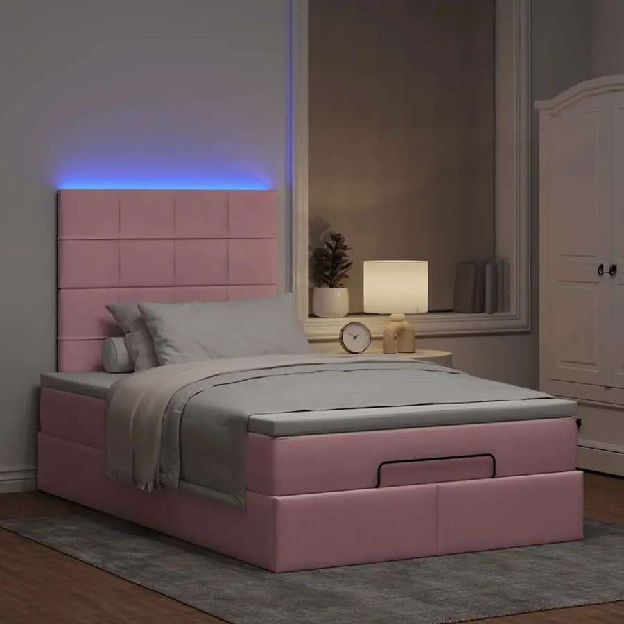 Cadre de lit ottoman avec matelas rose 120x190 cm velours - 3
