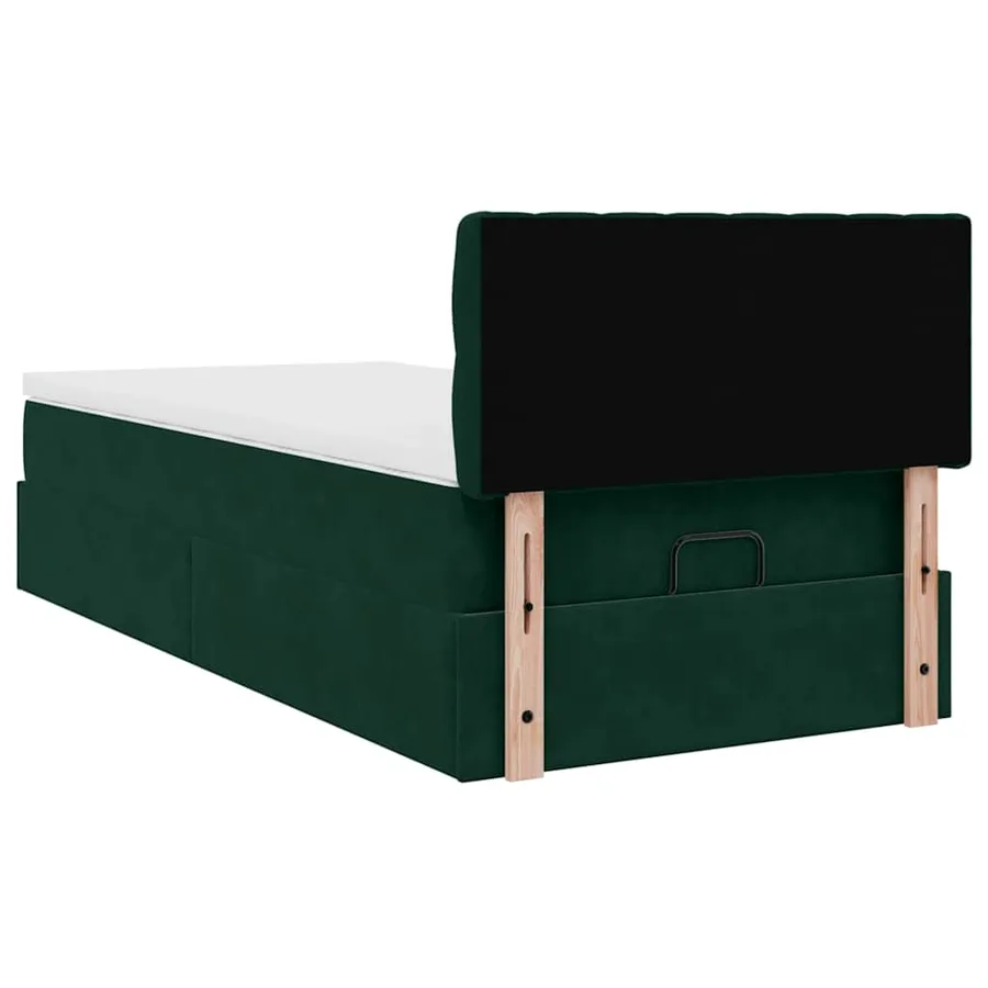 Cadre de lit ottoman avec matelas vert foncé 90x190 cm velours - 9
