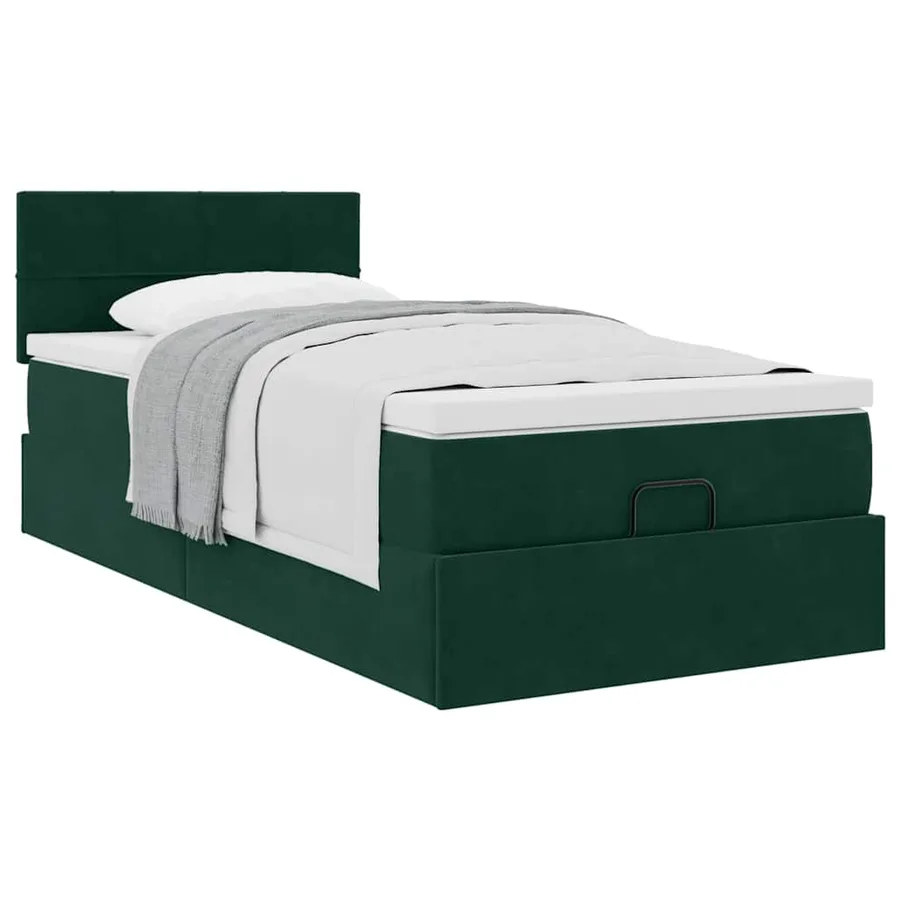 Cadre de lit ottoman avec matelas vert foncé 90x190 cm velours - 5