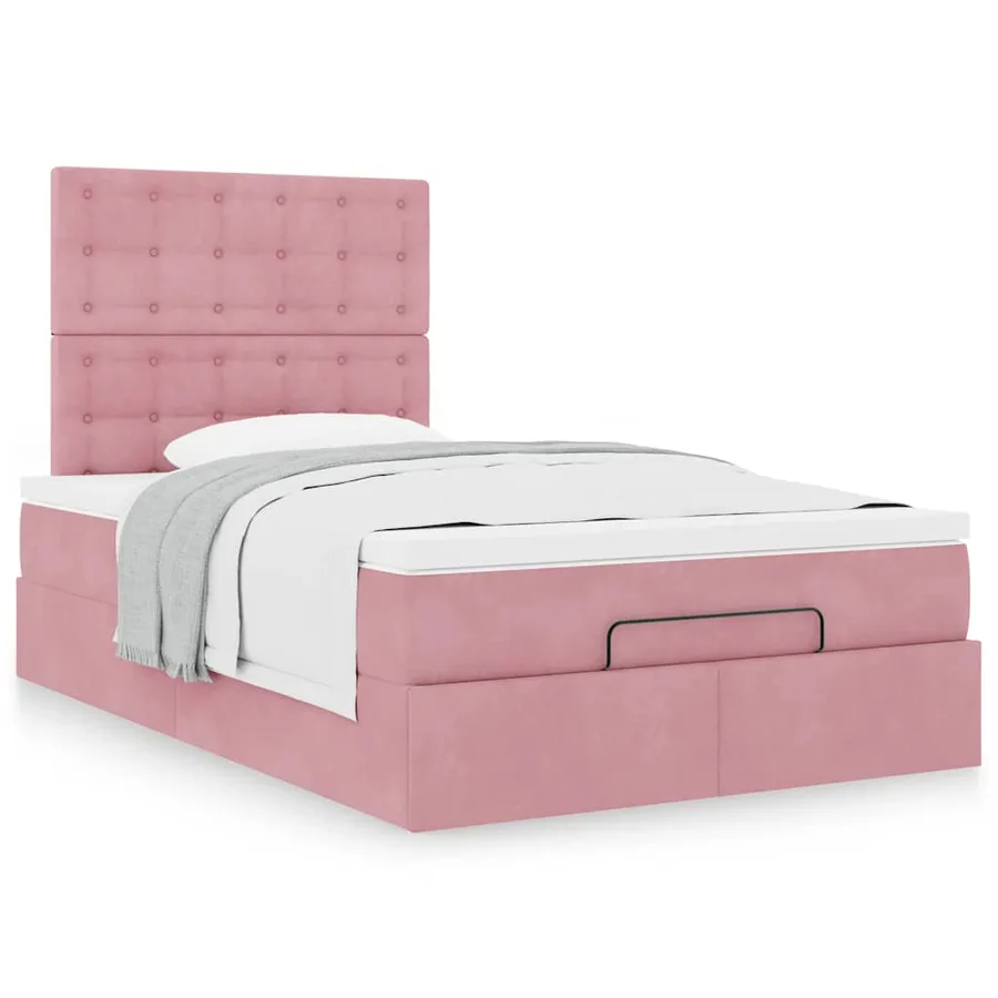 Cadre de lit ottoman avec matelas rose 120x190 cm velours - 4
