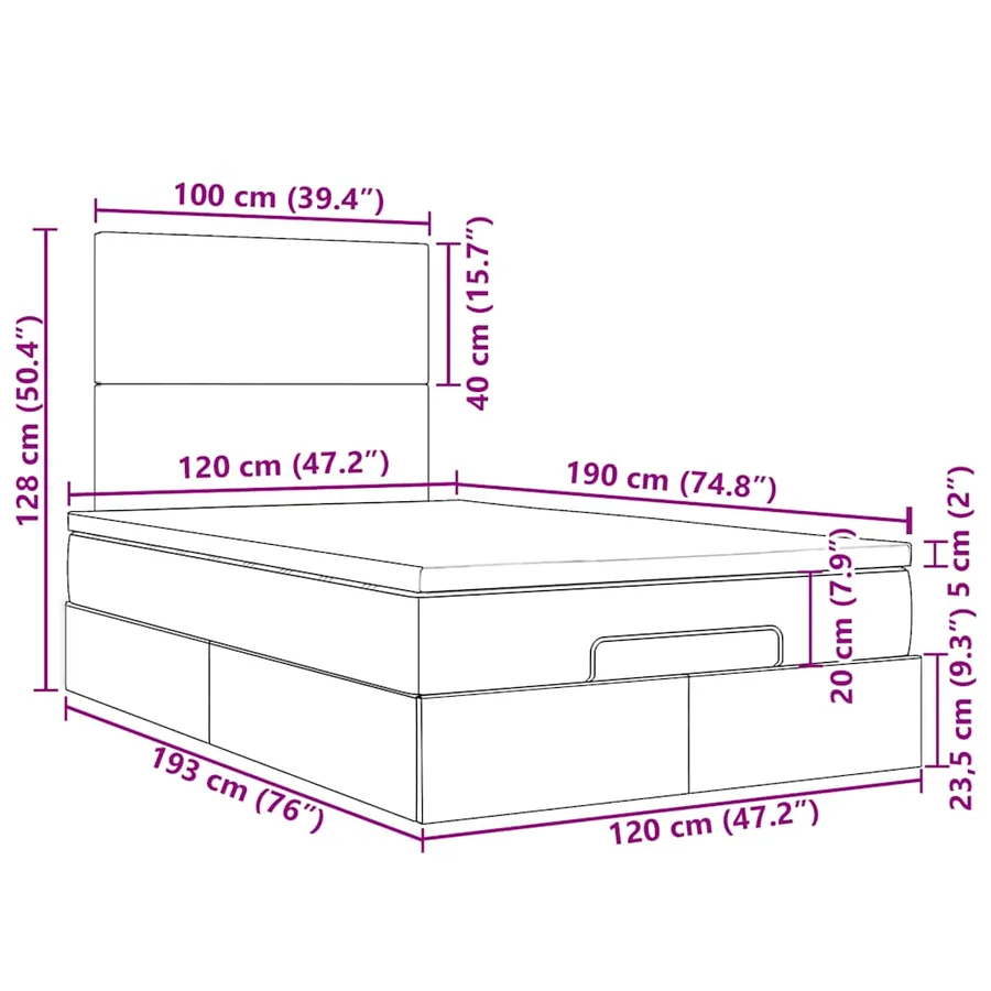 Cadre de lit ottoman avec matelas vert foncé 120x190 cm velours - 18