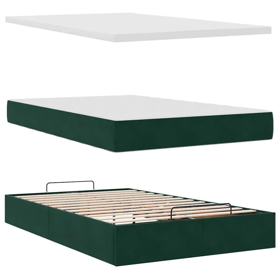 Cadre de lit ottoman avec matelas vert foncé 120x190 cm velours - 11