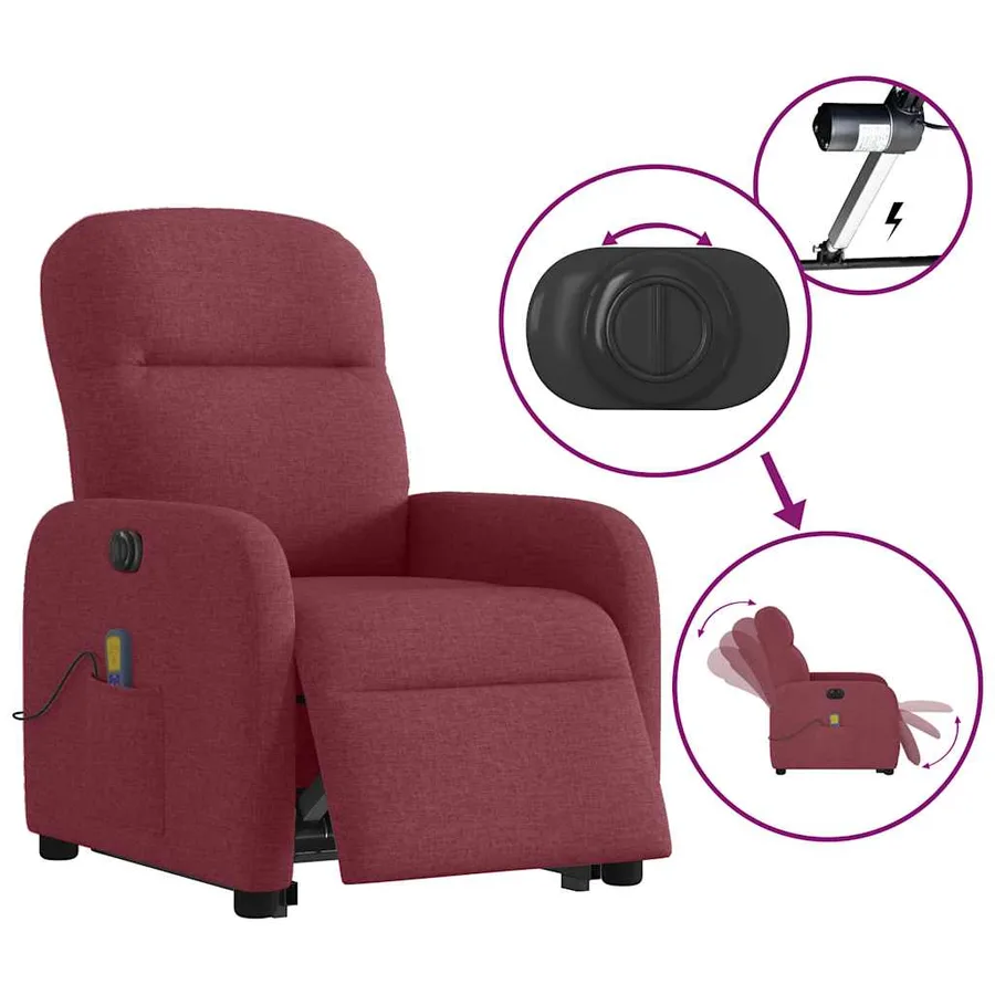 Fauteuil inclinable de massage électrique Rouge bordeaux Tissu - 10