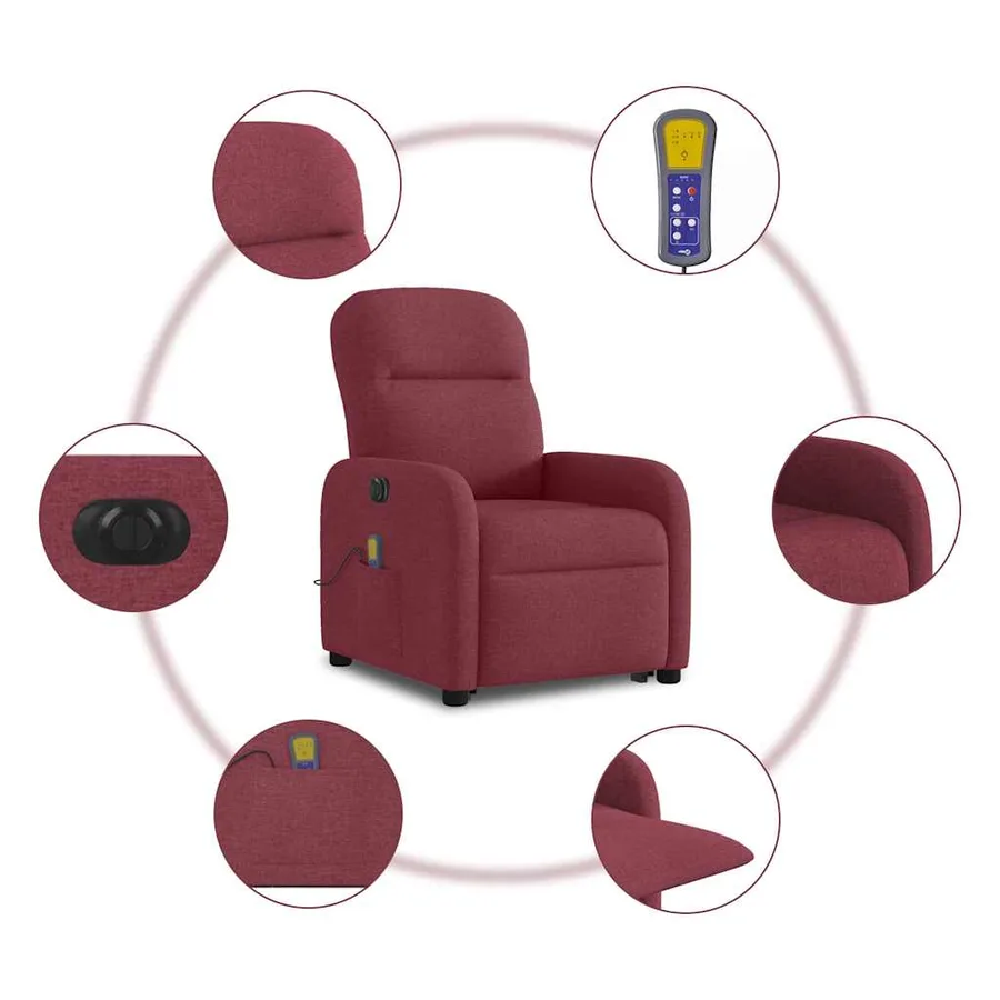 Fauteuil inclinable de massage électrique Rouge bordeaux Tissu - 11