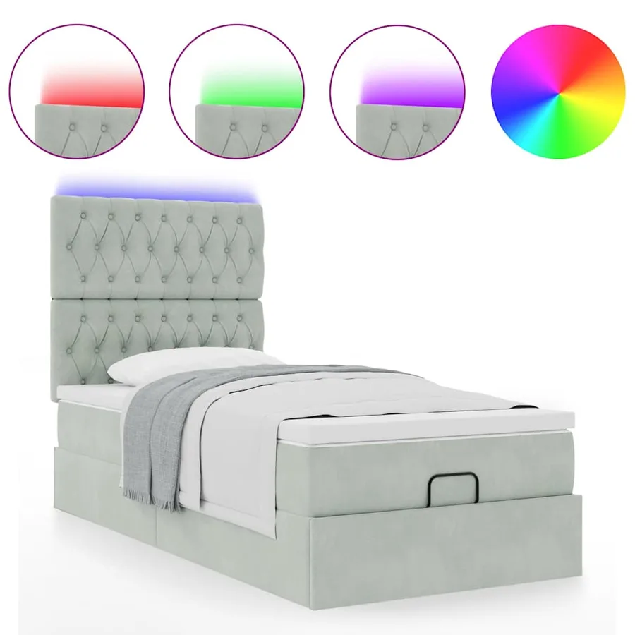 Cadre de lit ottoman et matelas gris clair 90x200 cm velours - 5