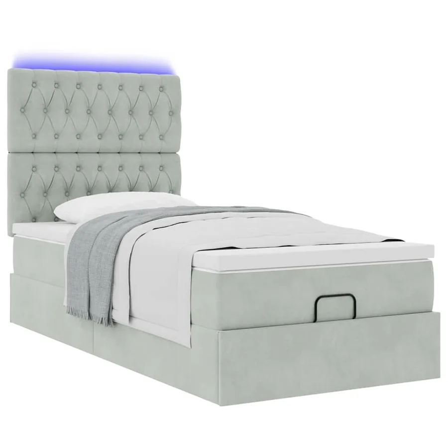 Cadre de lit ottoman et matelas gris clair 90x200 cm velours - 6