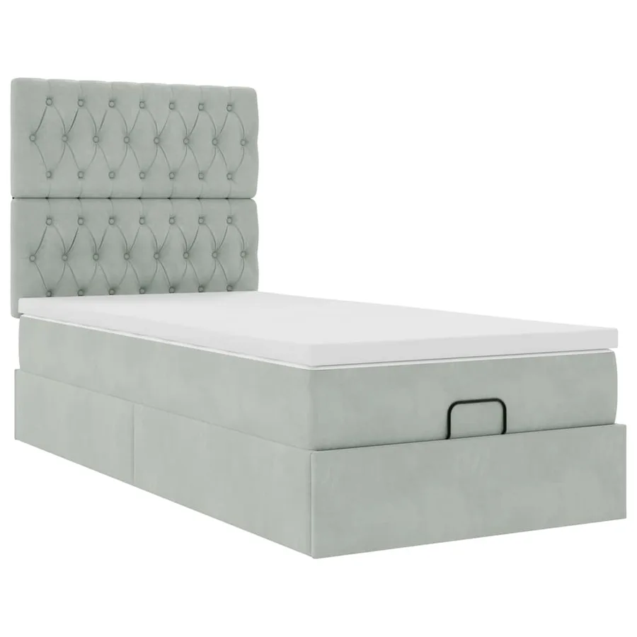 Cadre de lit ottoman et matelas gris clair 90x200 cm velours - 7