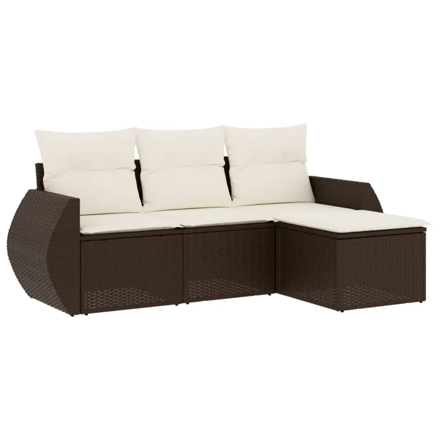 Salon de jardin 4 pcs avec coussins marron résine tressée - 2