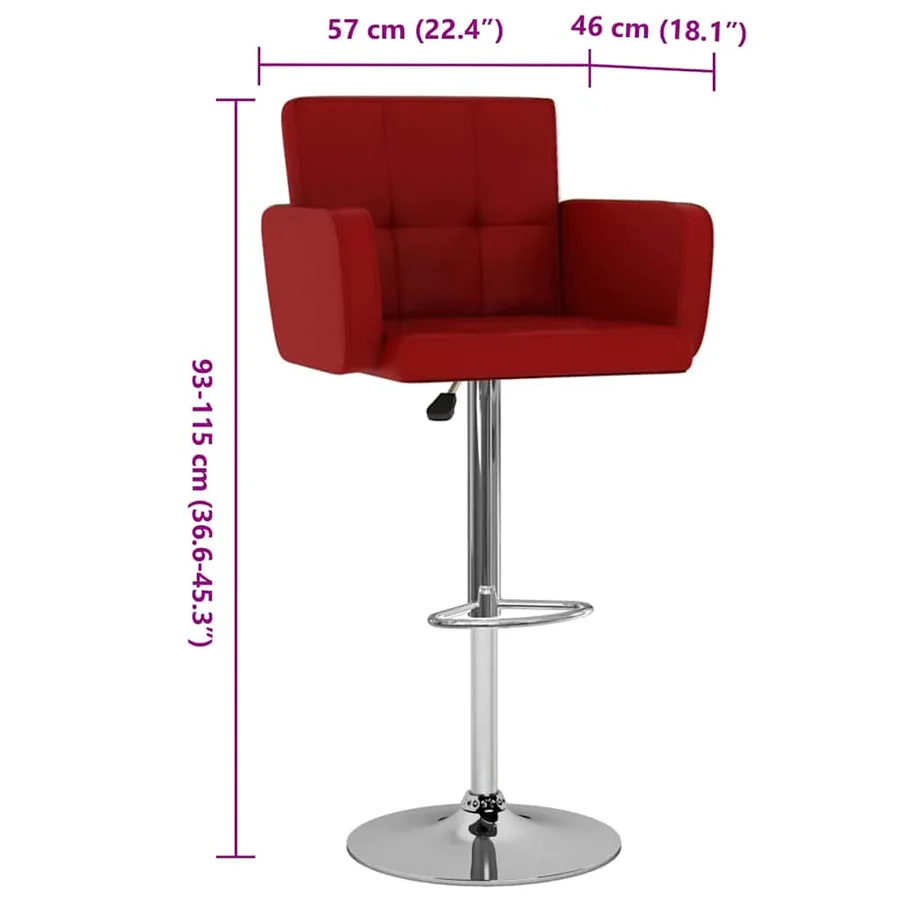 Tabourets de bar lot de 2 rouge bordeaux similicuir - 8