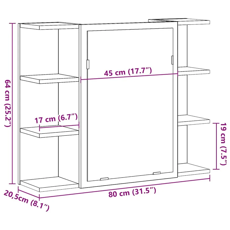 Armoire à miroir de bain Gris béton 80x20,5x64 cm Aggloméré - 12