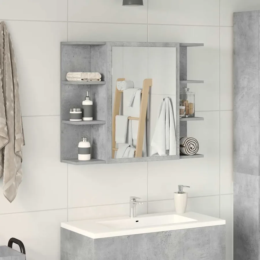 Armoire à miroir de bain Gris béton 80x20,5x64 cm Aggloméré - 3