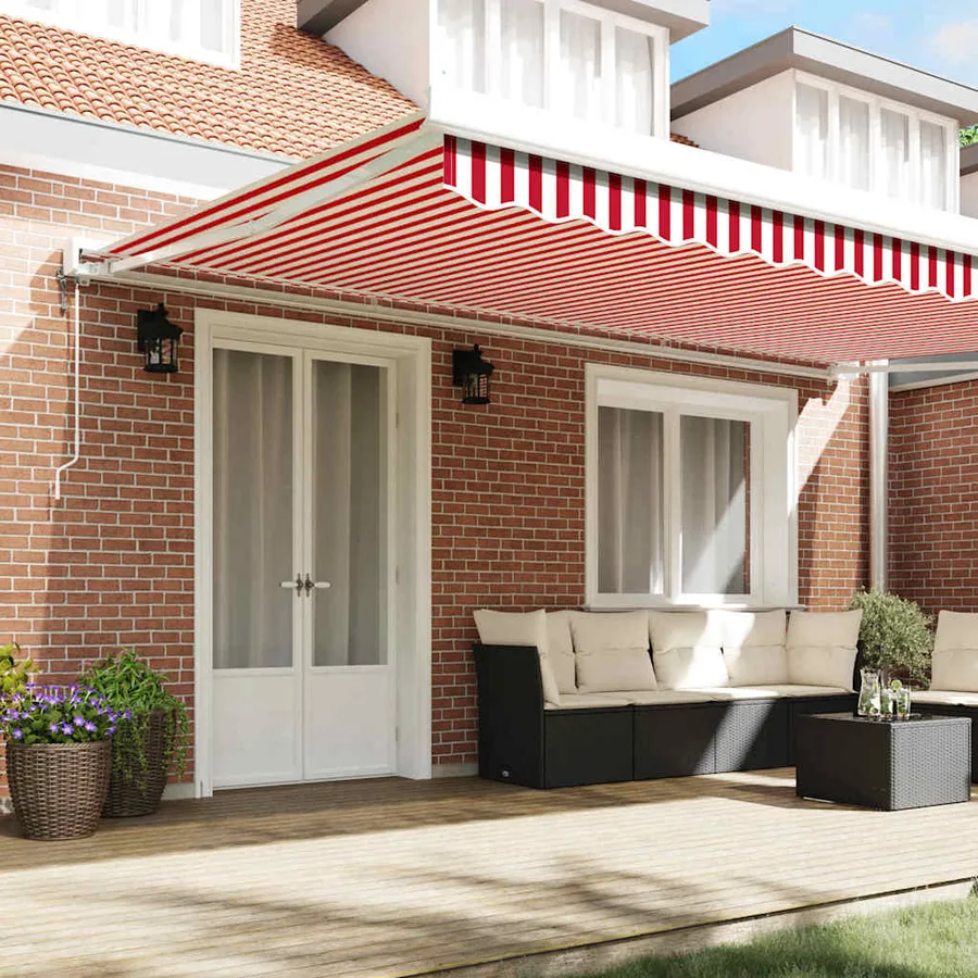 Auvent rétractable Rouge et Blanc 500 × 300 cm Tissu et Métal - 3