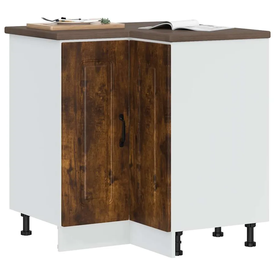 Armoire d'angle de cuisine Kalmar chêne fumé bois d'ingénierie